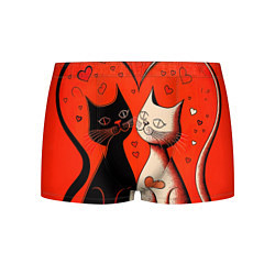 Трусы-боксеры мужские Влюблённые кошки на красном фоне, цвет: 3D-принт