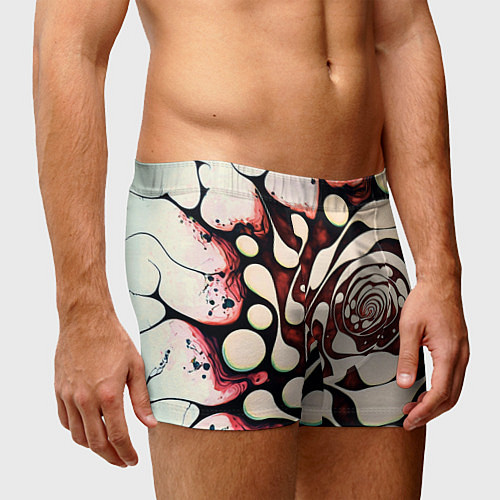 Мужские трусы Водоворот белых капель в бордовой жидкости / 3D-принт – фото 3