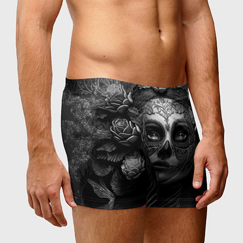 Мужские трусы Девушка с макияжем для дня мертвых / 3D-принт – фото 3