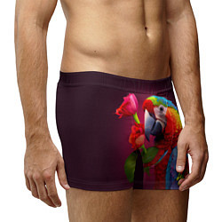 Трусы-боксеры мужские Попугай ара с цветами, цвет: 3D-принт — фото 2