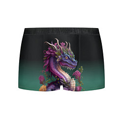 Трусы-боксеры мужские Неоновый дракон с цветами, цвет: 3D-принт