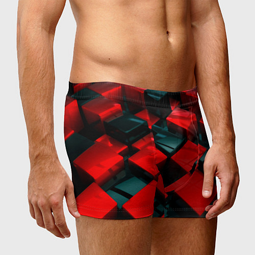 Мужские трусы Кубы геометрии красный и чёрный / 3D-принт – фото 3