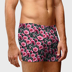 Трусы-боксеры мужские Кусты розовых роз на сером фоне, цвет: 3D-принт — фото 2