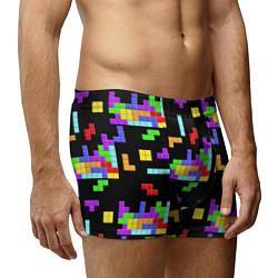 Трусы-боксеры мужские Неоновый тетрис на темном фоне, цвет: 3D-принт — фото 2