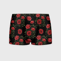 Мужские трусы Красные розы на черном - паттерн