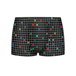 Трусы-боксеры мужские Разноцветный геометрический узор в клетку на черно, цвет: 3D-принт