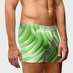 Трусы-боксеры мужские Белые и зеленый волны, цвет: 3D-принт — фото 2