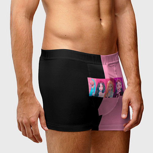Мужские трусы Группа Black pink на черно-розовом фоне / 3D-принт – фото 3