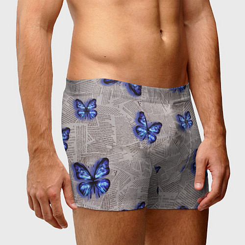 Мужские трусы Газетные обрывки и синие бабочки / 3D-принт – фото 3