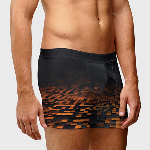 Мужские трусы Черные и оранжевые пиксели / 3D-принт – фото 3