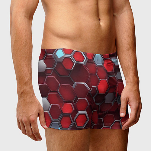 Мужские трусы Cyber hexagon red / 3D-принт – фото 3