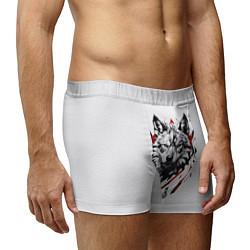 Трусы-боксеры мужские Волк в геометрическом стиле с красными глазами, цвет: 3D-принт — фото 2