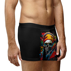 Трусы-боксеры мужские Яркий красочный череп в бандане и очках, цвет: 3D-принт — фото 2