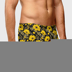 Трусы-боксеры мужские Желтые цветы на черном фоне паттерн, цвет: 3D-принт — фото 2