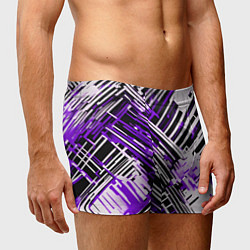 Трусы-боксеры мужские Киберпанк линии белые и фиолетовые, цвет: 3D-принт — фото 2