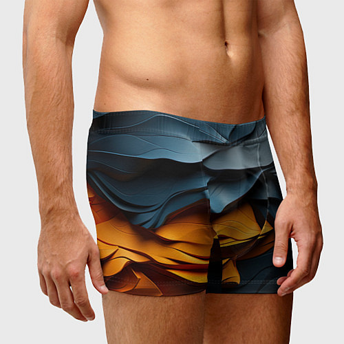 Мужские трусы Темная текстура с желтой вставкой / 3D-принт – фото 3