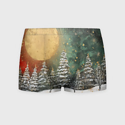 Трусы-боксеры мужские Большая луна и новогодний лес, цвет: 3D-принт