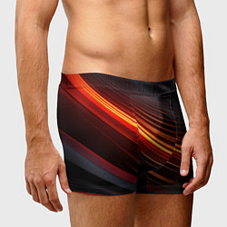 Трусы-боксеры мужские Яркая оранжевая полосы на черной абстракции, цвет: 3D-принт — фото 2