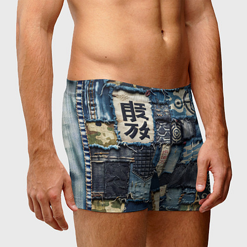 Мужские трусы Иероглифы на пэчворк дениме / 3D-принт – фото 3