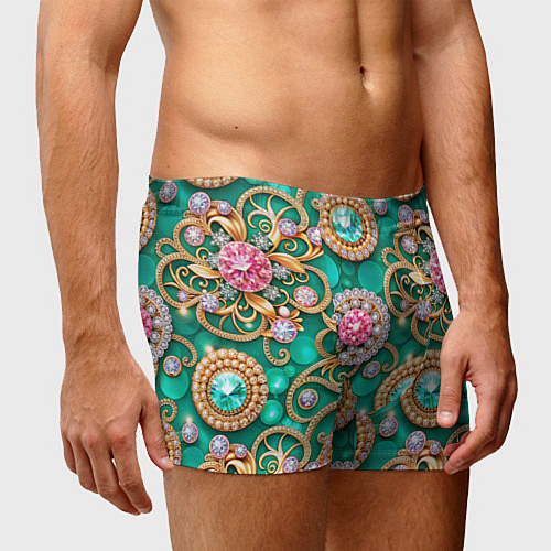 Мужские трусы Ювелирные бирюзовые украшение с золотом и бриллиан / 3D-принт – фото 3