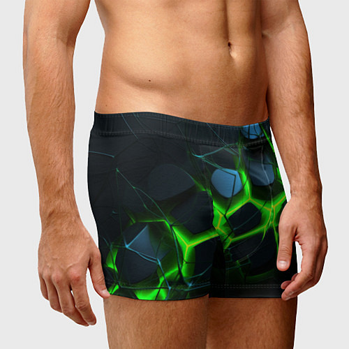Мужские трусы Зеленый неон и разлом плит / 3D-принт – фото 3