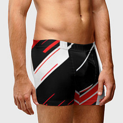Трусы-боксеры мужские Бело-красные полосы на чёрном фоне, цвет: 3D-принт — фото 2
