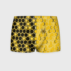 Трусы-боксеры мужские Киберпанк соты шестиугольники жёлтый и чёрный с па, цвет: 3D-принт