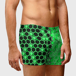 Трусы-боксеры мужские Техно-киберпанк шестиугольники зелёный и чёрный с, цвет: 3D-принт — фото 2