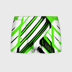 Трусы-боксеры мужские Чёрно-зелёные полосы на белом фоне, цвет: 3D-принт