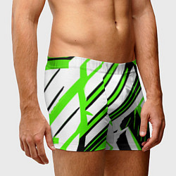 Трусы-боксеры мужские Чёрно-зелёные полосы на белом фоне, цвет: 3D-принт — фото 2