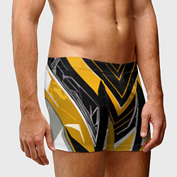 Трусы-боксеры мужские Жёлто-серые полосы на чёрном фоне, цвет: 3D-принт — фото 2