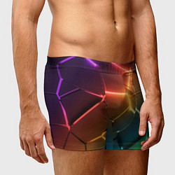 Трусы-боксеры мужские Радужные неоновые плиты в разломе, цвет: 3D-принт — фото 2