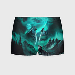 Мужские трусы Волки воют на луну и северное сияние