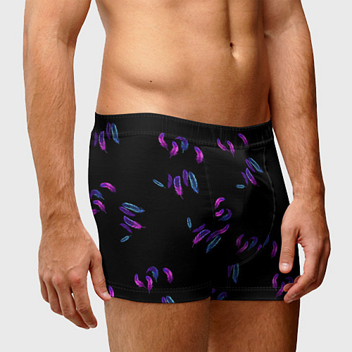 Мужские трусы Переливающиеся неоновые перья на тёмном фоне / 3D-принт – фото 3