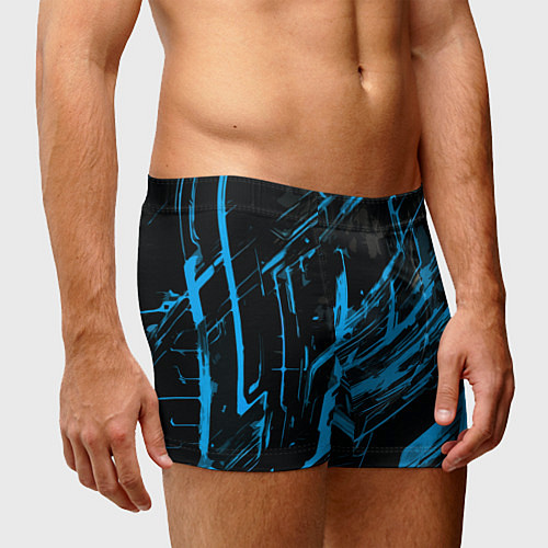 Мужские трусы Blue stripes on a black background / 3D-принт – фото 3