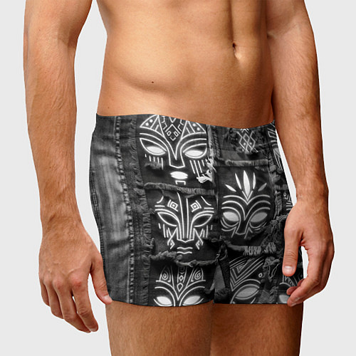 Мужские трусы Африканские маски на пэчворк дениме / 3D-принт – фото 3