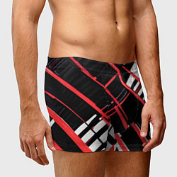 Трусы-боксеры мужские Красно-белые линии на чёрном фоне, цвет: 3D-принт — фото 2
