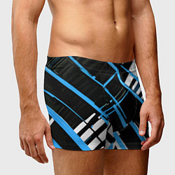 Трусы-боксеры мужские Сине-белые линии на чёрном фоне, цвет: 3D-принт — фото 2