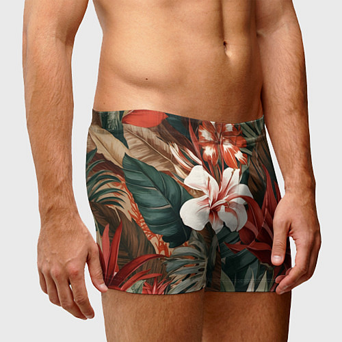 Мужские трусы Алые тропические цветы / 3D-принт – фото 3