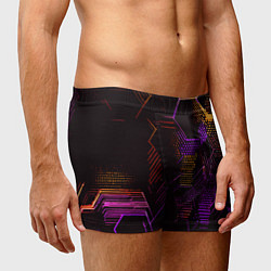 Трусы-боксеры мужские Жёлто-фиолетовые точки и линии на чёрном фоне, цвет: 3D-принт — фото 2