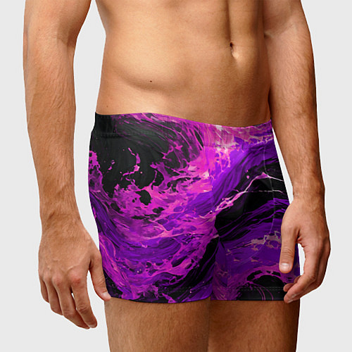 Мужские трусы Фиолетовые брызги на чёрном фоне / 3D-принт – фото 3
