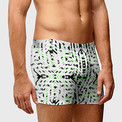 Трусы-боксеры мужские Чёрно-зелёный диагональные полосы на белом фоне, цвет: 3D-принт — фото 2