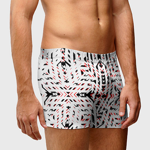 Мужские трусы Чёрно-красные диагональные полосы на белом фоне / 3D-принт – фото 3