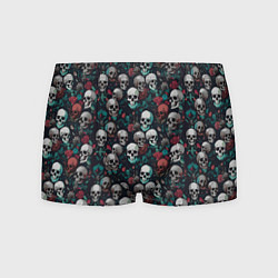 Трусы-боксеры мужские Красные цветы и черепа, цвет: 3D-принт