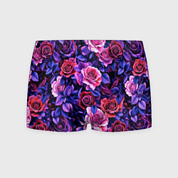 Трусы-боксеры мужские Разноцветные цветы - синие розы паттерн, цвет: 3D-принт