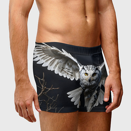 Мужские трусы Белая сова на темном фоне / 3D-принт – фото 3