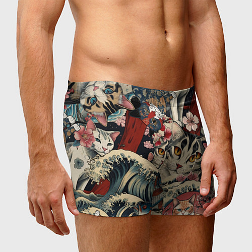 Мужские трусы Котики и рыбки в сакуре / 3D-принт – фото 3