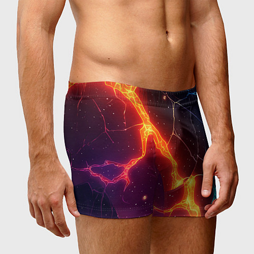 Мужские трусы Сине-оранжевые молнии текстура / 3D-принт – фото 3
