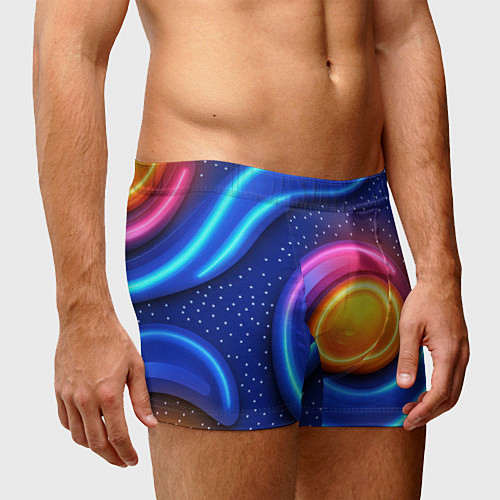 Мужские трусы Оранжевый круг и голубые линии текстура / 3D-принт – фото 3