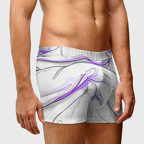 Мужские трусы Черные и фиолетовые линии на белом / 3D-принт – фото 3
